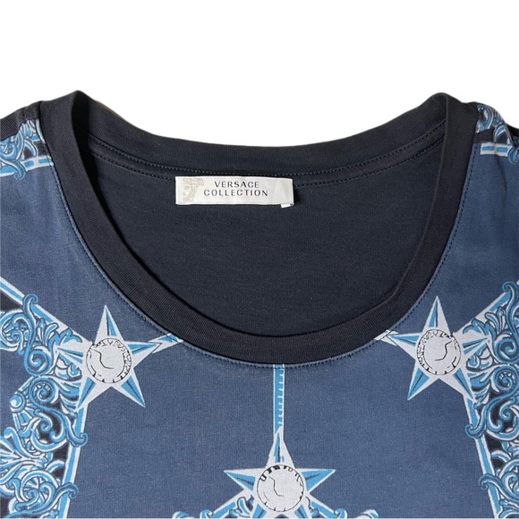 Versace Collection Navy Short Sleeve Starred Cotton T-shirt | European XL | US M - Picture 4 of 6
